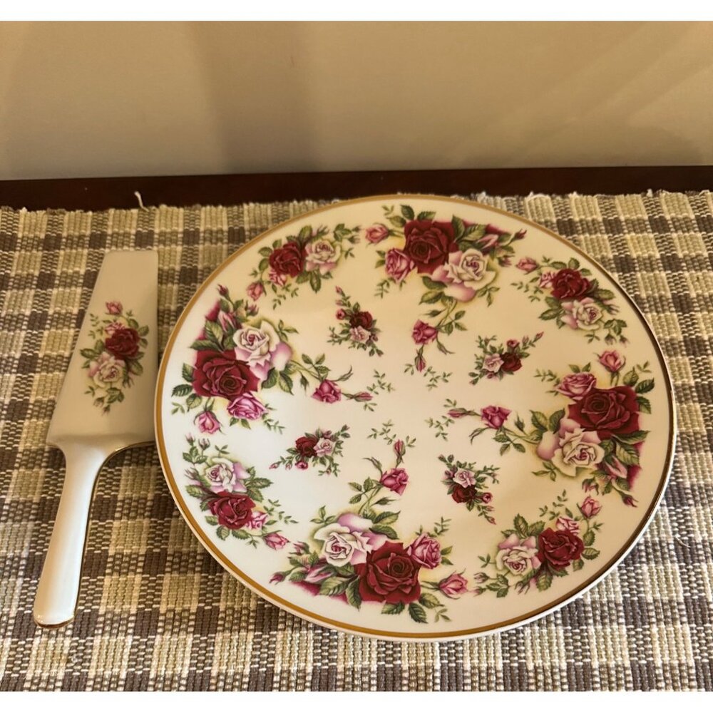 Decorative Baum Bros Formalities Victorian Rose Cake Plate & Server Set Bohemian - Picture 6 of 10